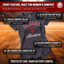 Indiana Hoosiers NCAA Womens Tag-Less Ultra Soft Tailgate T-Shirt - Black Heather