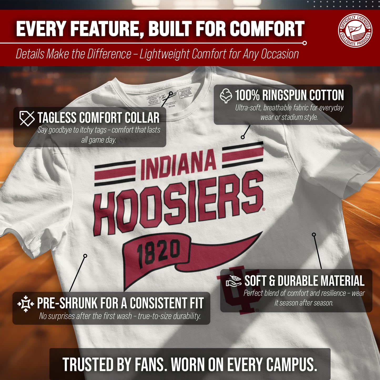 Indiana Hoosiers NCAA Adult Unisex Varsity Club Pennant T-Shirt Tag-Less - Off White