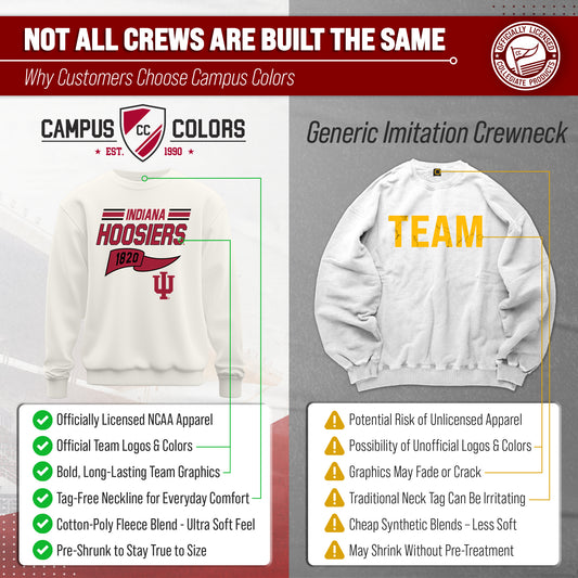 Indiana Hoosiers NCAA Adult Unisex Varsity Club Pennant Crewneck Fleece Sweatshirt - Off White