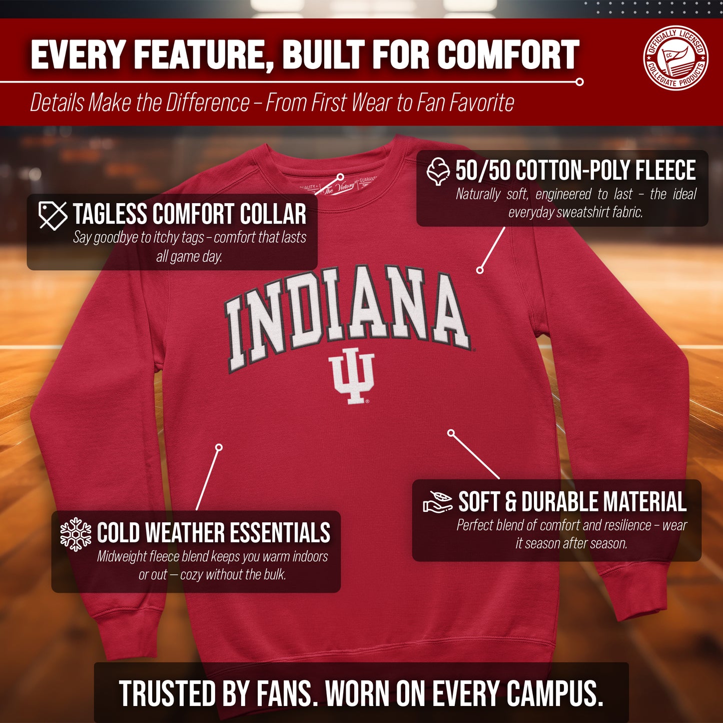 Indiana Hoosiers NCAA Adult Tackle Twill Crewneck Sweatshirt - Crimson
