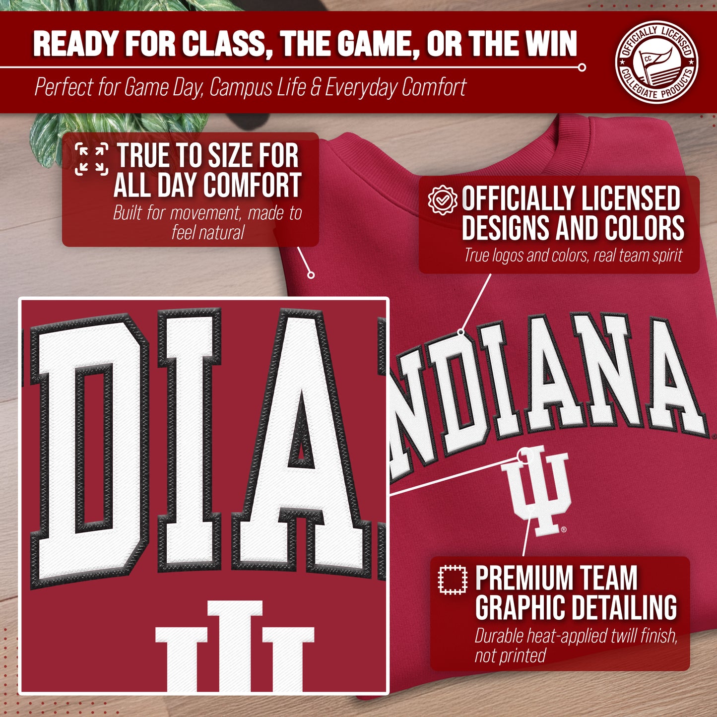 Indiana Hoosiers NCAA Adult Tackle Twill Crewneck Sweatshirt - Crimson