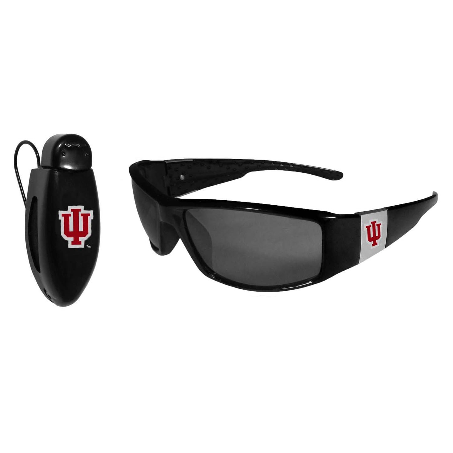 Indiana Hoosiers NCAA Black Chrome Sunglasses with Visor Clip Bundle - Black