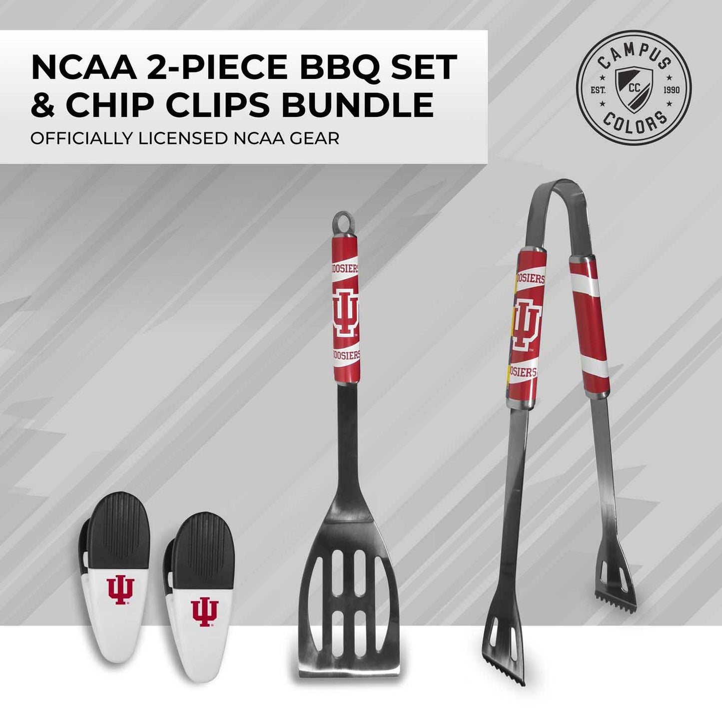 Indiana Hoosiers Collegiate University Two Piece Grilling Tools Set with 2 Magnet Chip Clips - Chrome