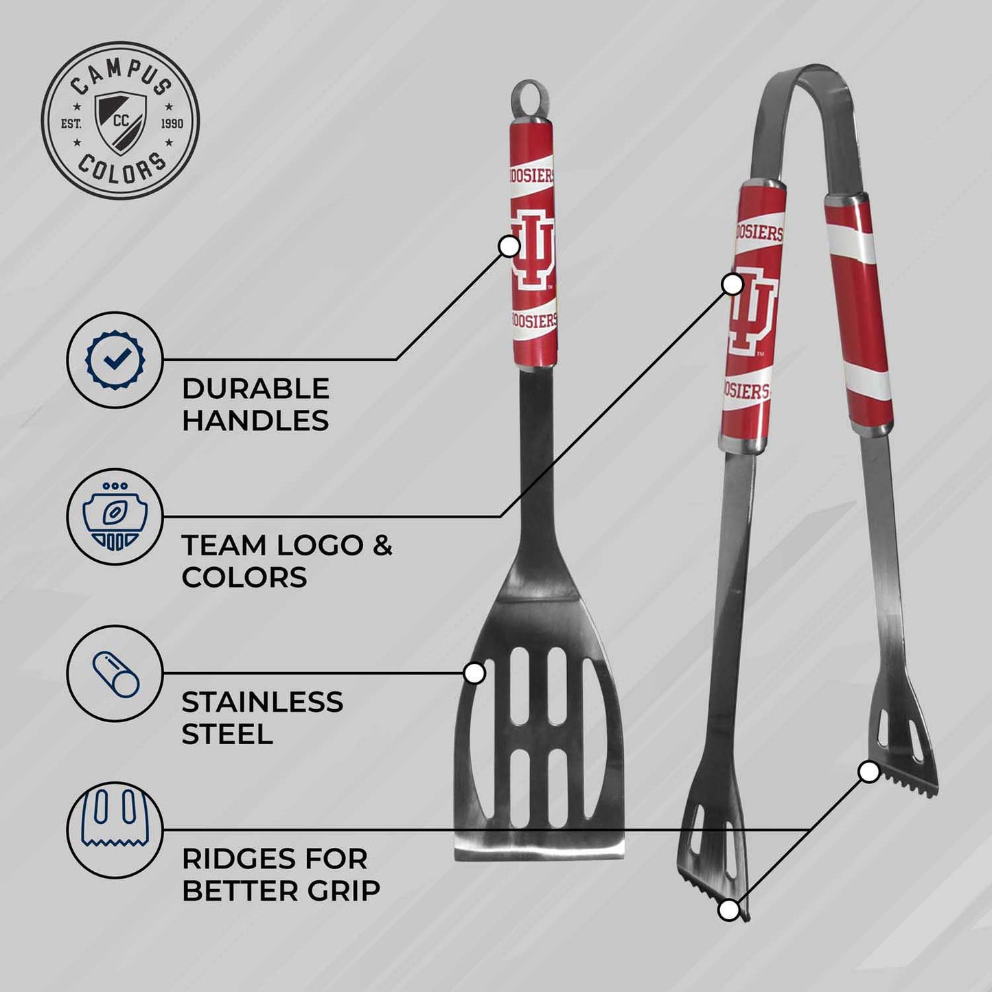 Indiana Hoosiers Collegiate University Two Piece Grilling Tools Set with 2 Magnet Chip Clips - Chrome