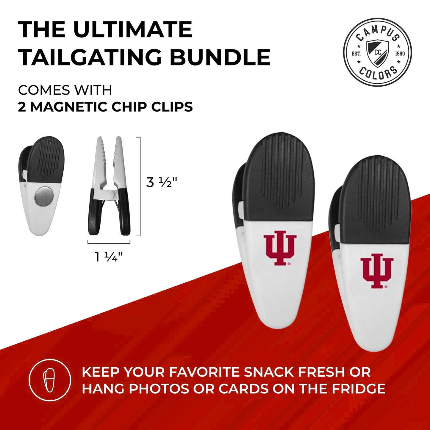 Indiana Hoosiers Collegiate University Two Piece Grilling Tools Set with 2 Magnet Chip Clips - Chrome