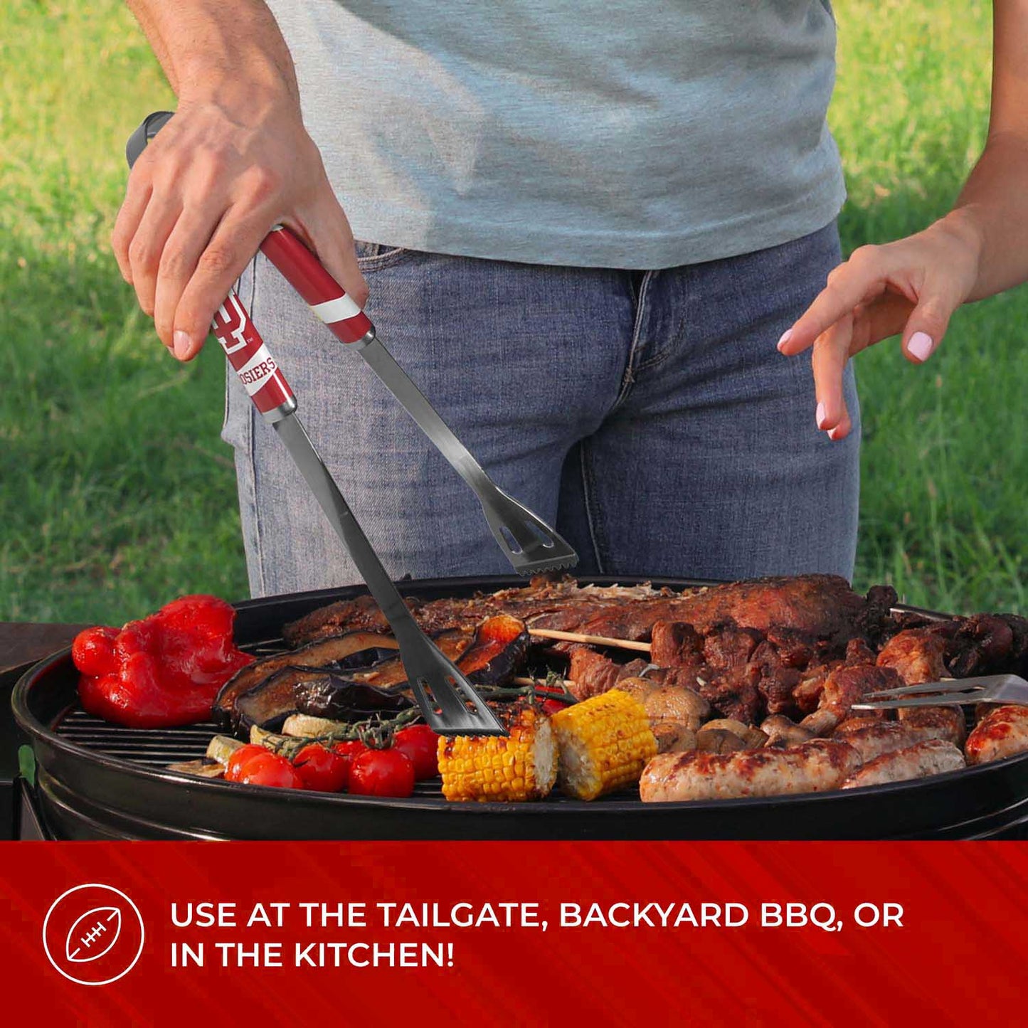 Indiana Hoosiers Collegiate University Two Piece Grilling Tools Set with 2 Magnet Chip Clips - Chrome