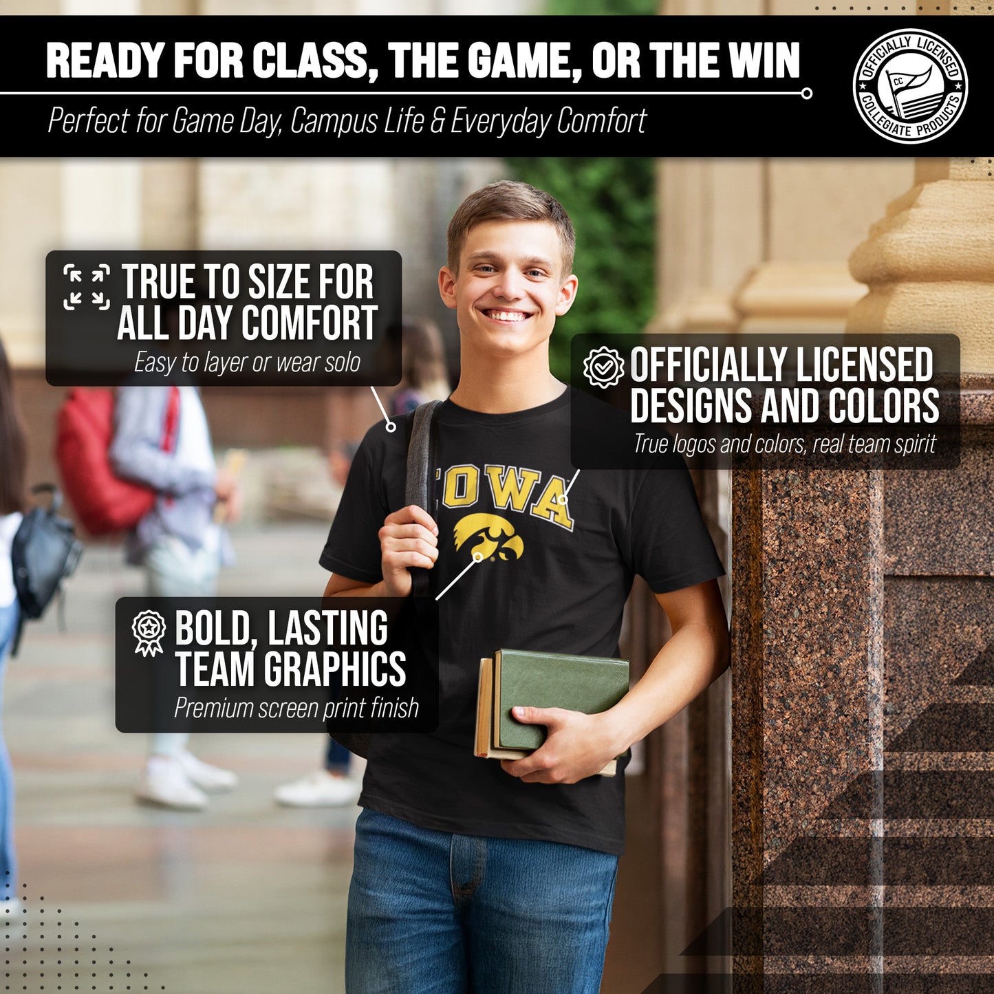 Iowa Hawkeyes NCAA Adult Gameday Cotton T-Shirt - Black