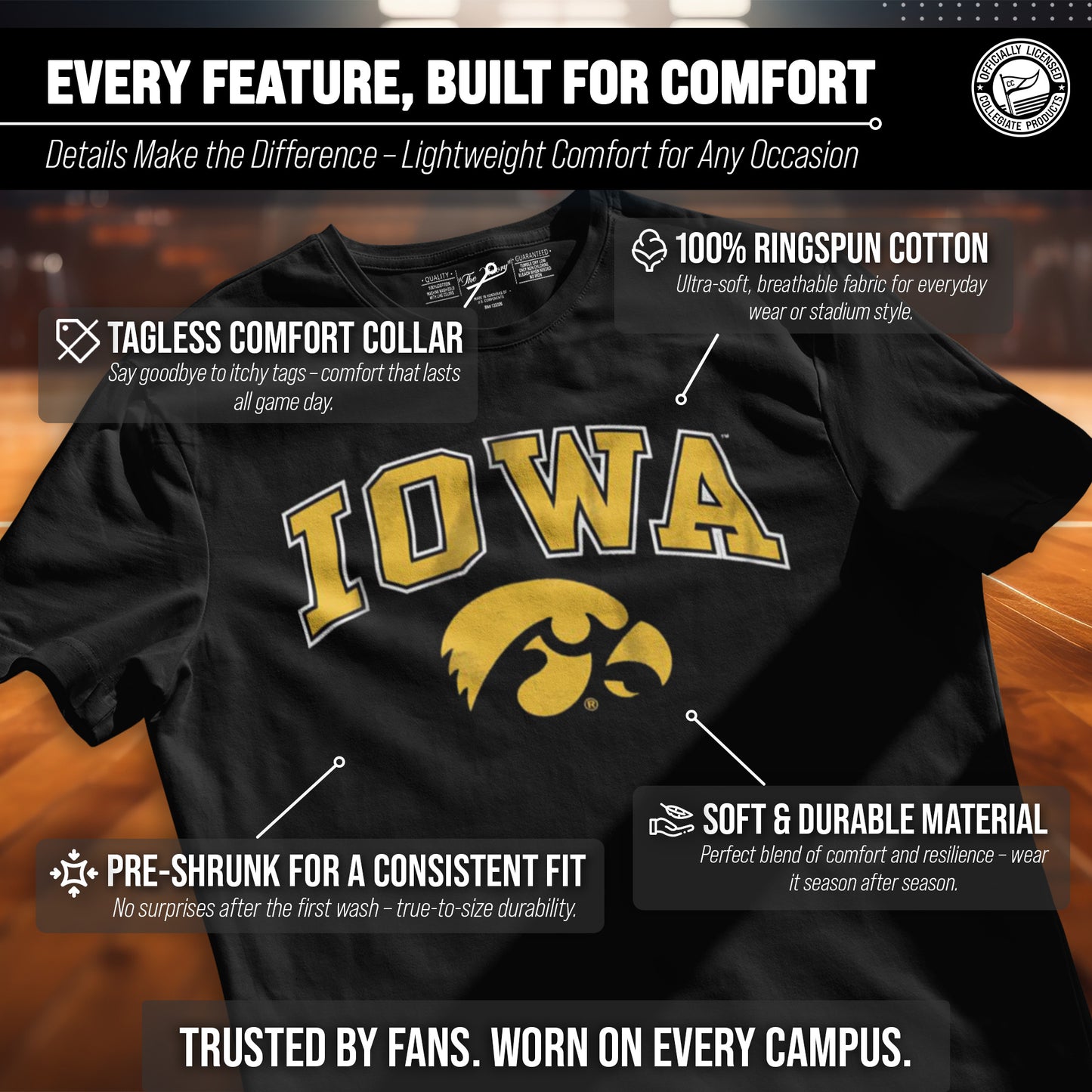 Iowa Hawkeyes NCAA Adult Gameday Cotton T-Shirt - Black