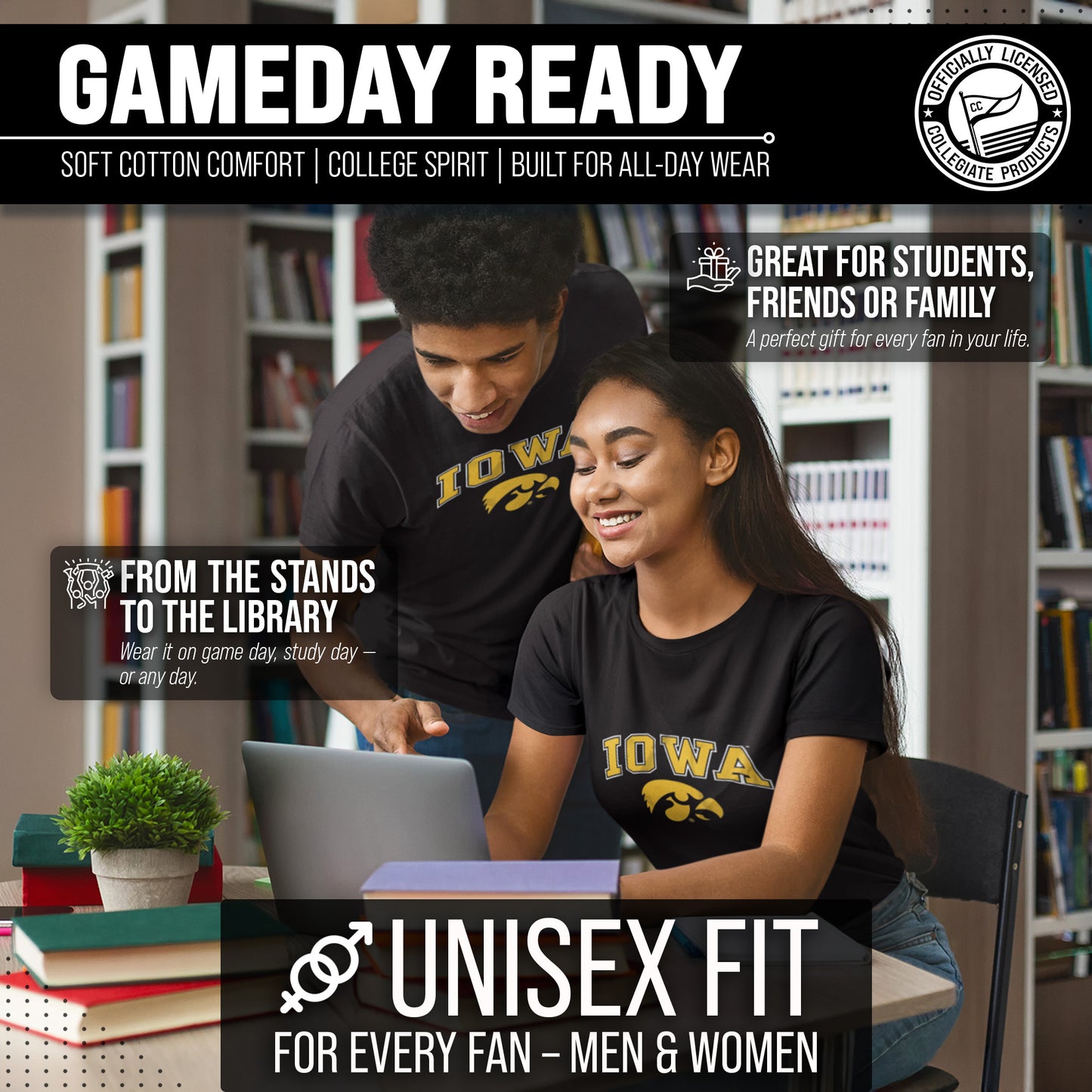 Iowa Hawkeyes NCAA Adult Gameday Cotton T-Shirt - Black