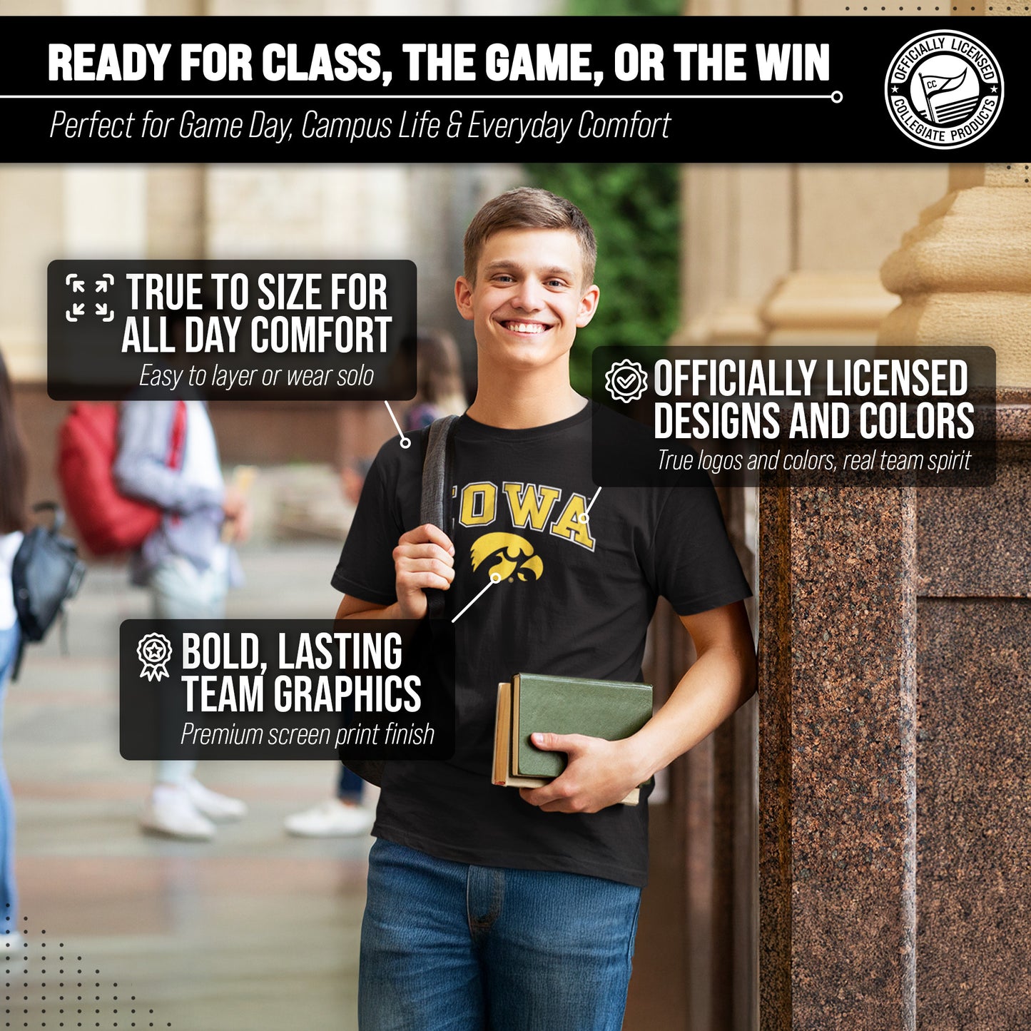 Iowa Hawkeyes NCAA Adult Gameday Cotton T-Shirt - Black