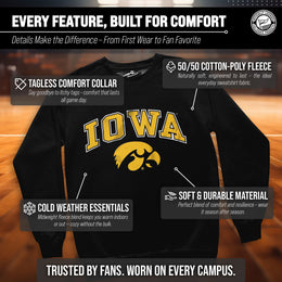 Iowa Hawkeyes Adult Arch & Logo Soft Style Gameday Crewneck Sweatshirt - Black