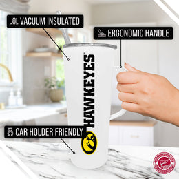 Iowa Hawkeyes NCAA Stainless Steel 20oz Roadie With Handle & Dual Option Lid With Straw - White