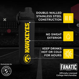 Iowa Hawkeyes NCAA Stainless Steel Water Bottle - Black