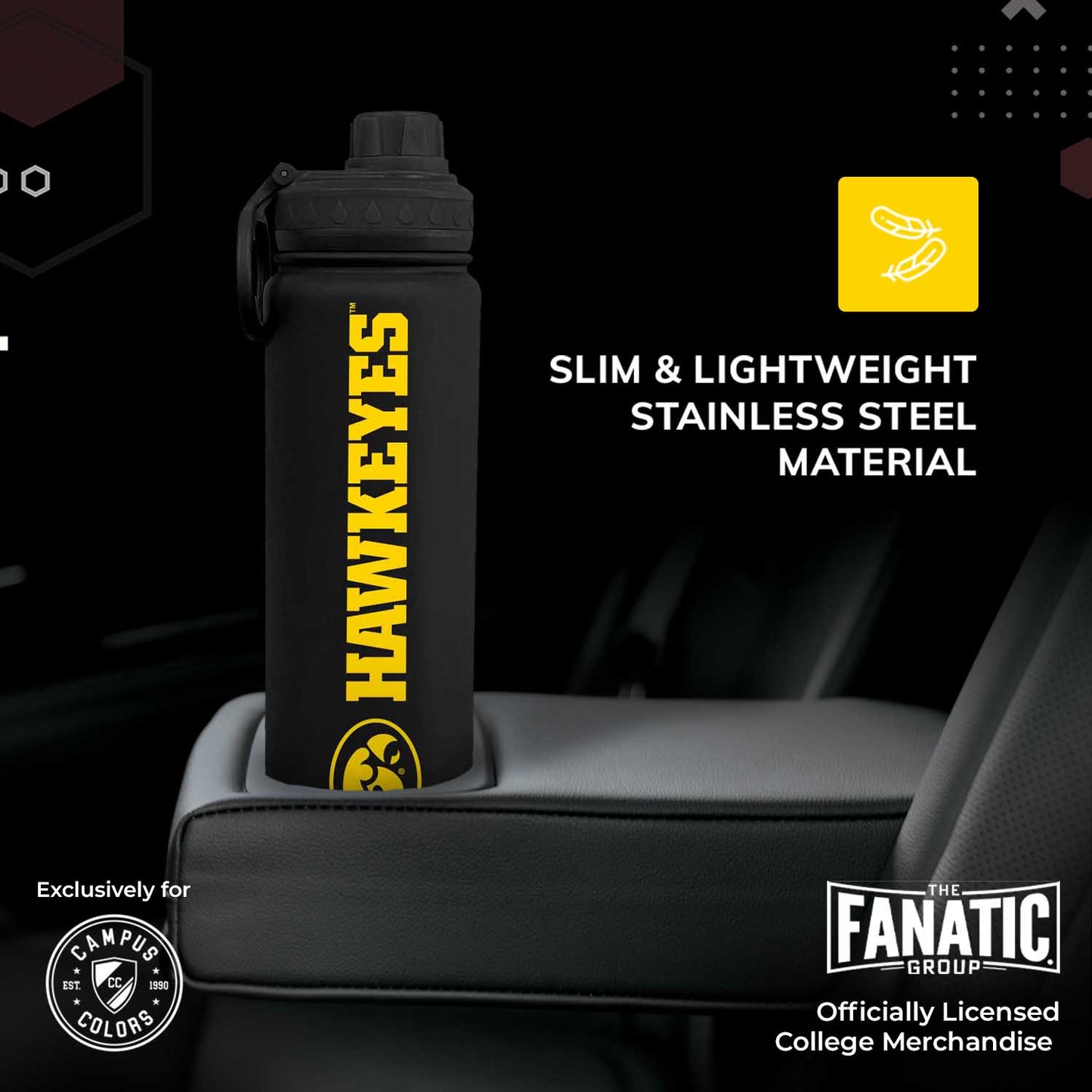 Iowa Hawkeyes NCAA Stainless Steel Water Bottle - Black