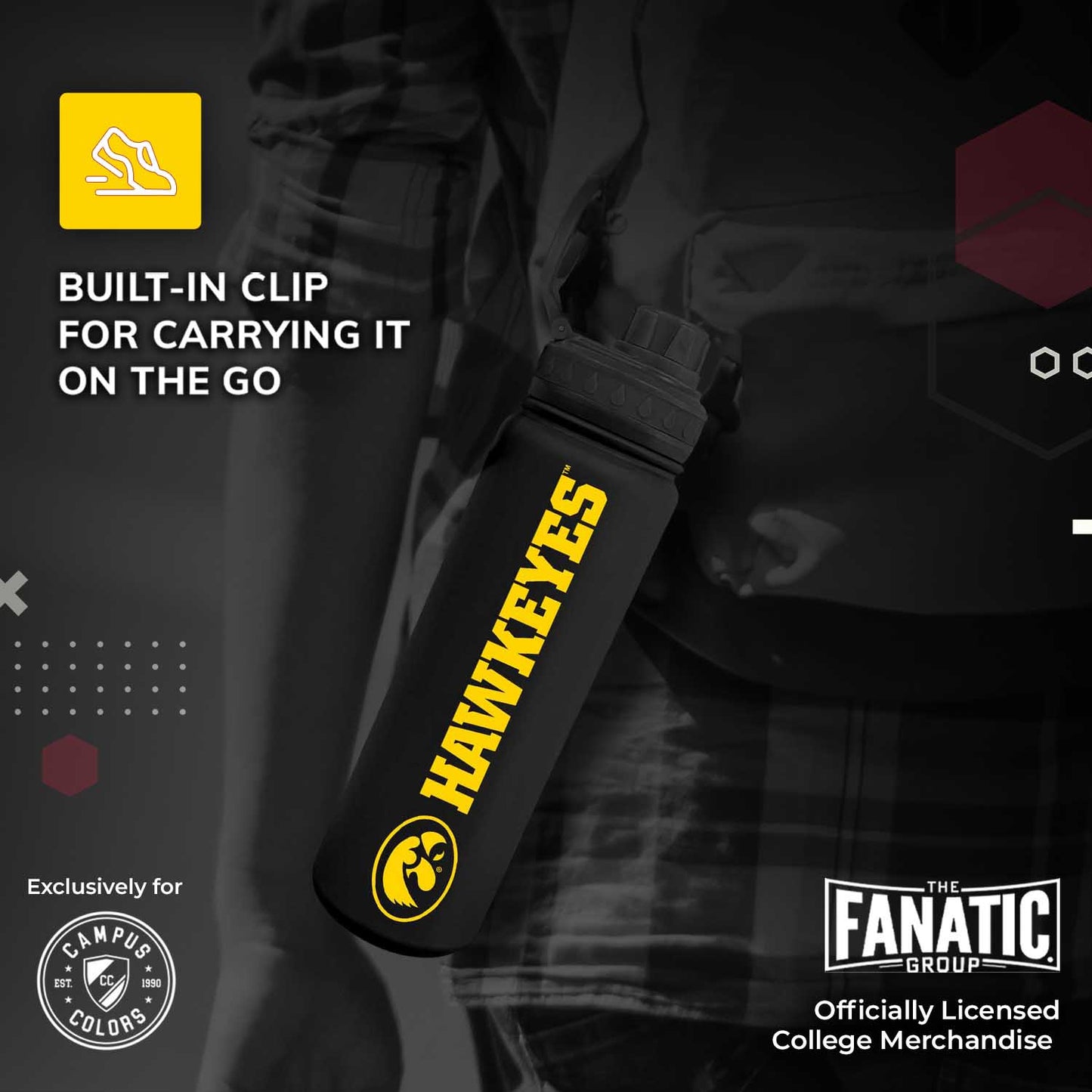 Iowa Hawkeyes NCAA Stainless Steel Water Bottle - Black