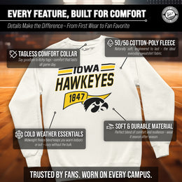 Iowa Hawkeyes NCAA Adult Unisex Varsity Club Pennant Crewneck Fleece Sweatshirt - Off White
