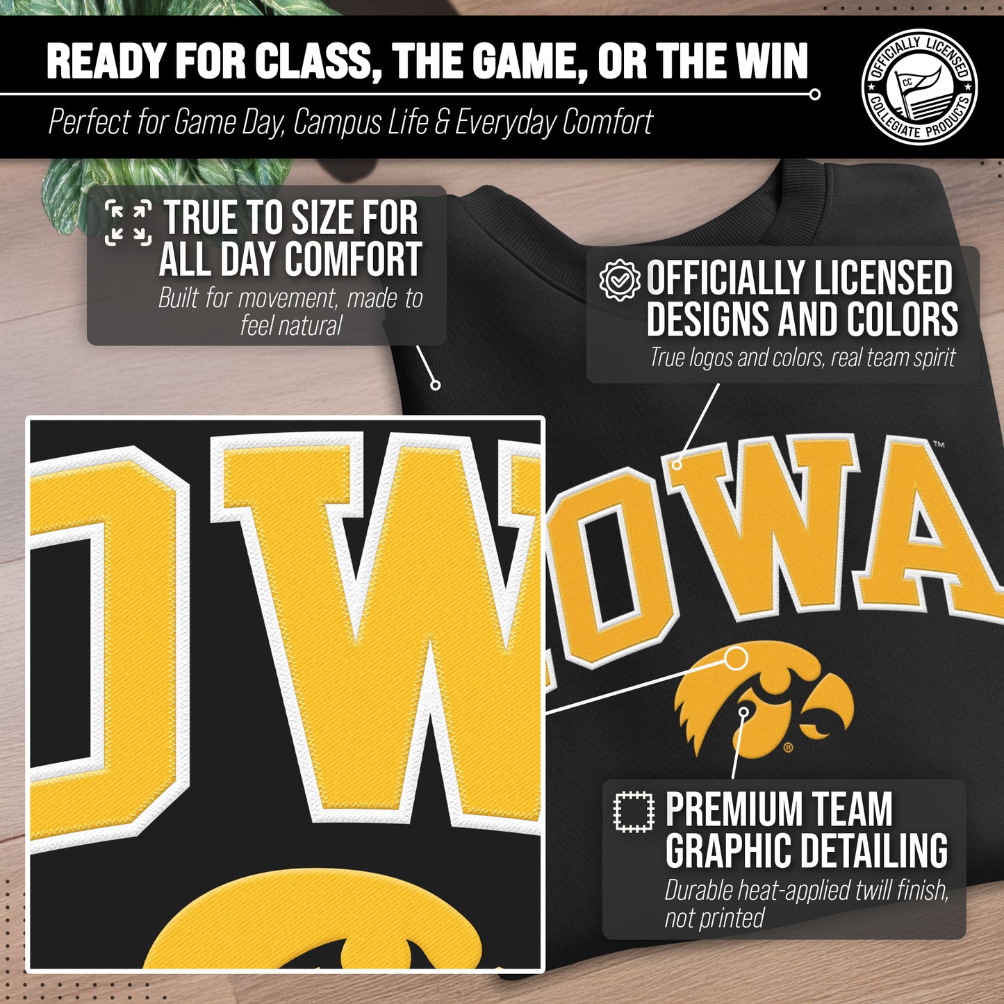 Iowa Hawkeyes NCAA Adult Tackle Twill Crewneck Sweatshirt - Black