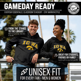 Iowa Hawkeyes Adult Arch & Logo Soft Style Gameday Hooded Sweatshirt - Black