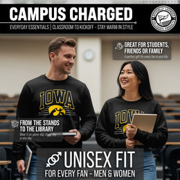 Iowa Hawkeyes NCAA Adult Unisex Overtime Classics Crewneck Fleece Sweatshirt - Black