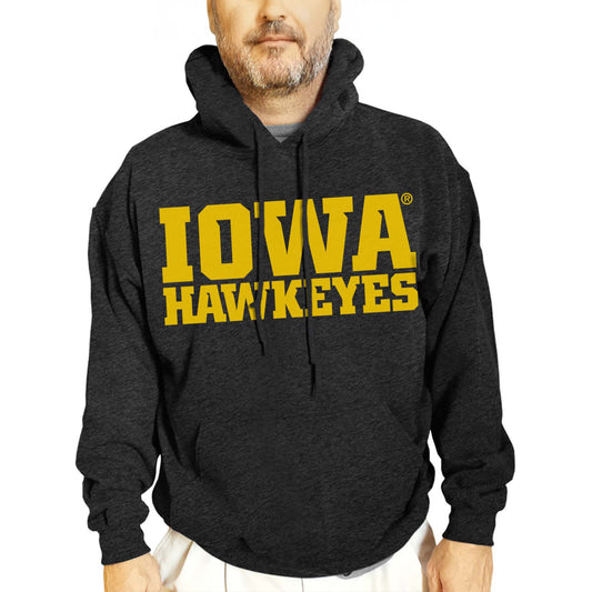 Iowa Hawkeyes NCAA Adult Cotton Blend Charcoal Hooded Sweatshirt - Charcoal