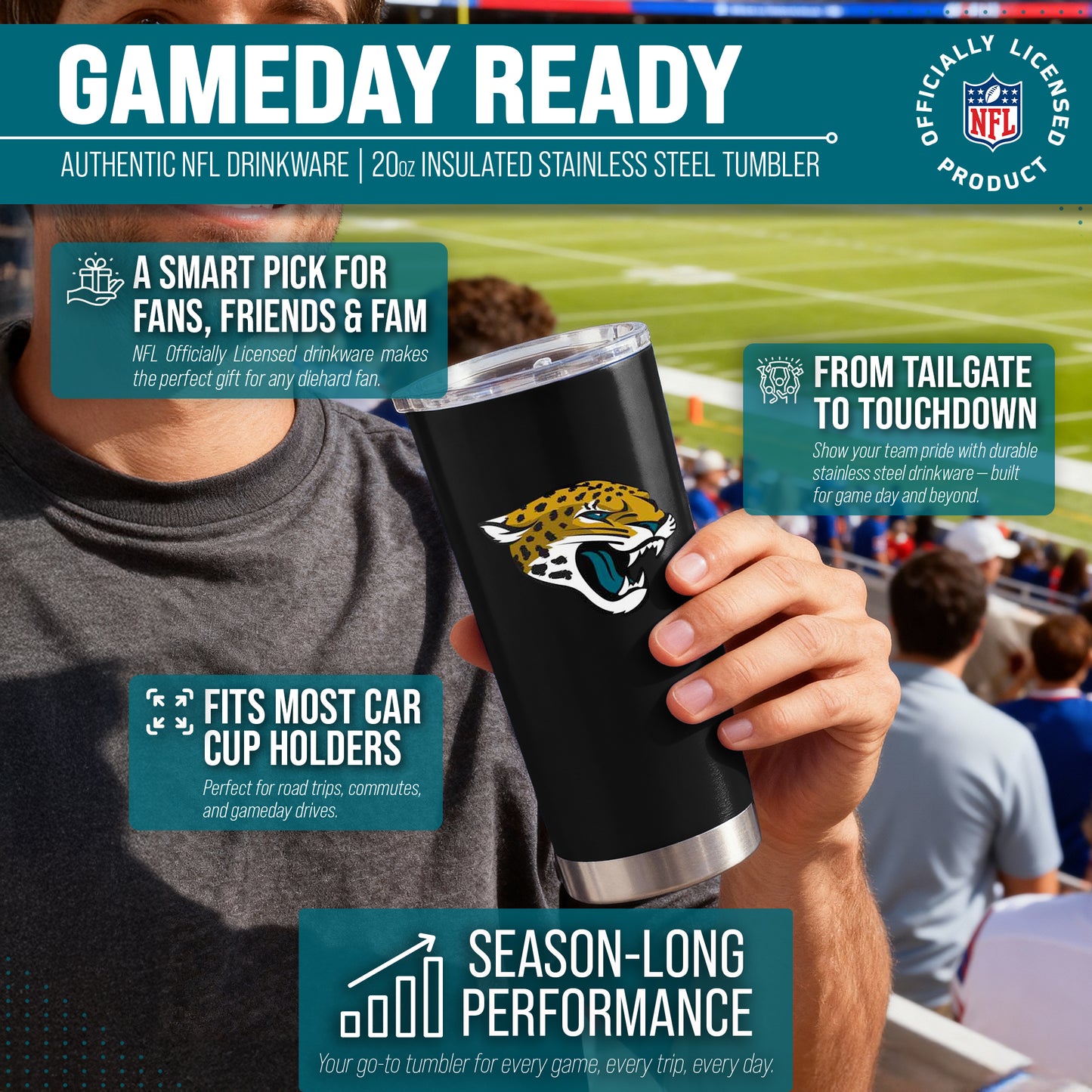 Jacksonville Jaguars NFL 20oz Gameday Stainless Steel Tumbler - Black
