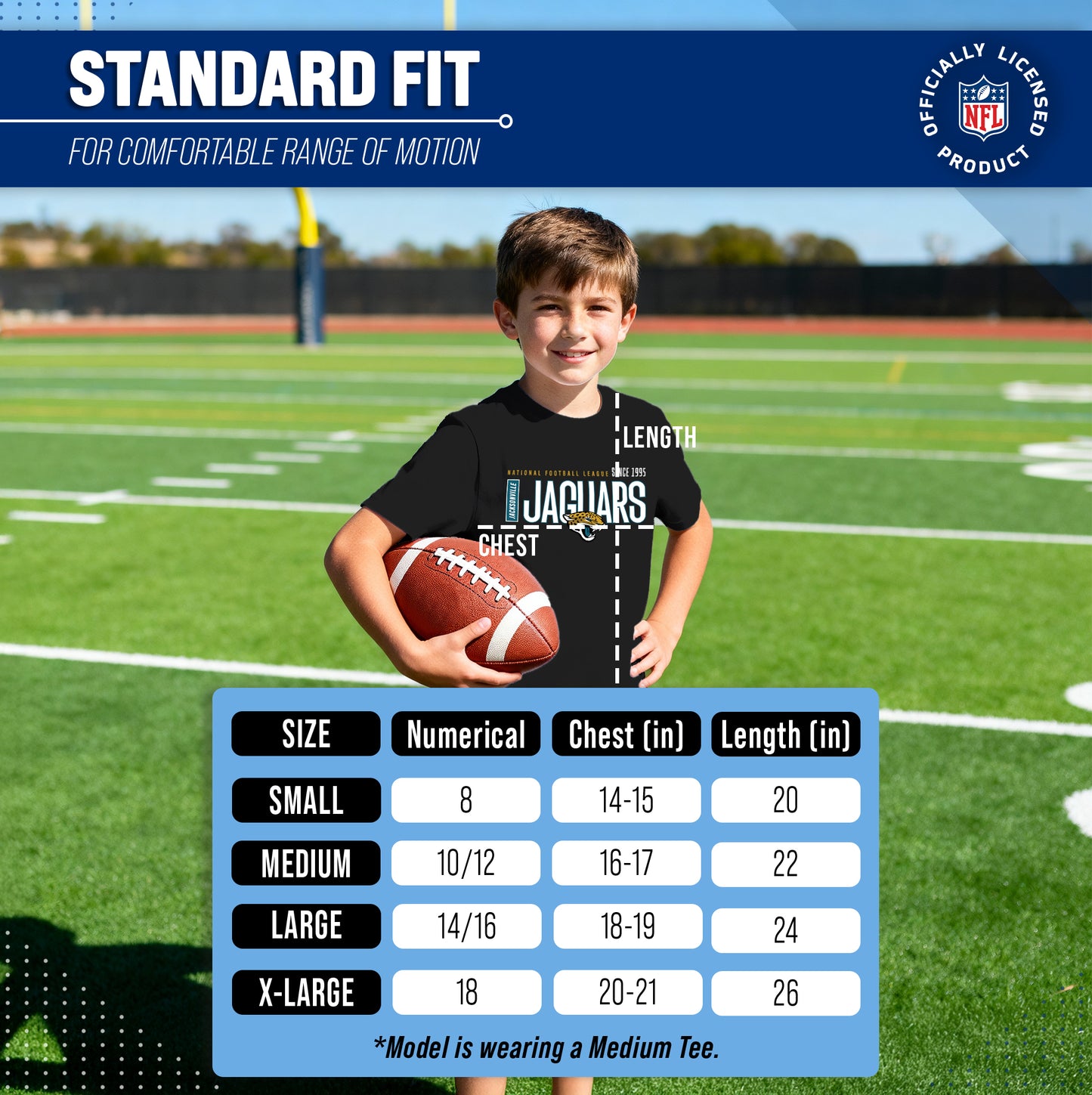 Jacksonville Jaguars NFL Youth Modern Endzone Football T-Shirt Unisex Tag Free Comfortable - Black