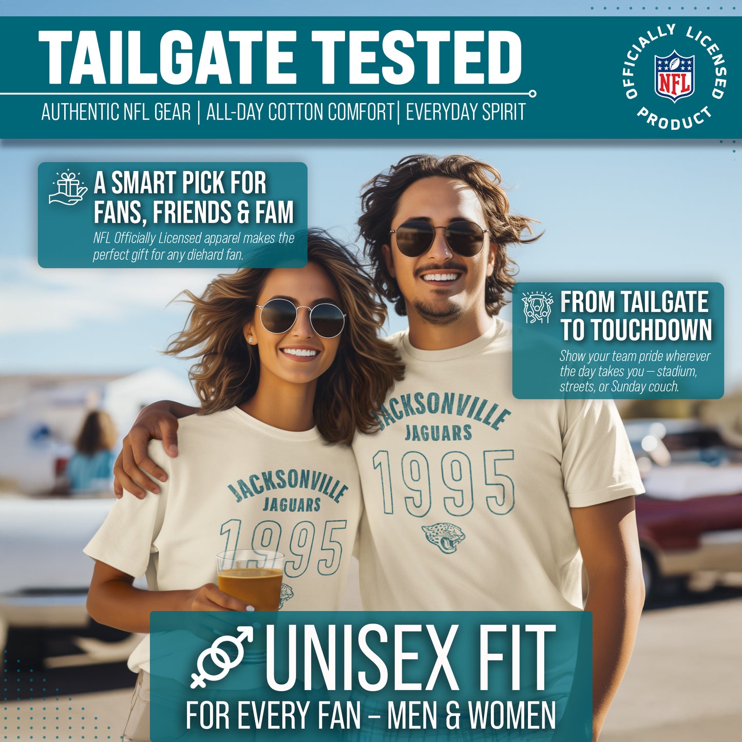 Jacksonville Jaguars NFL Adult Big Date Tag-Less T-Shirt - Natural