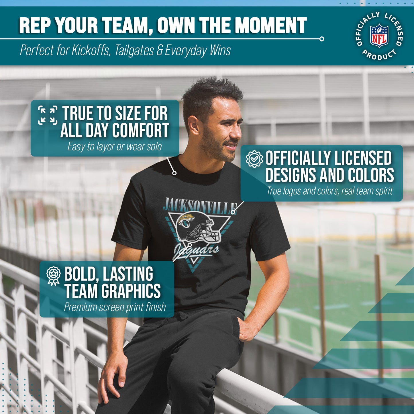 Jacksonville Jaguars NFL Adult Retro Triangle Unisex T-Shirt - Black