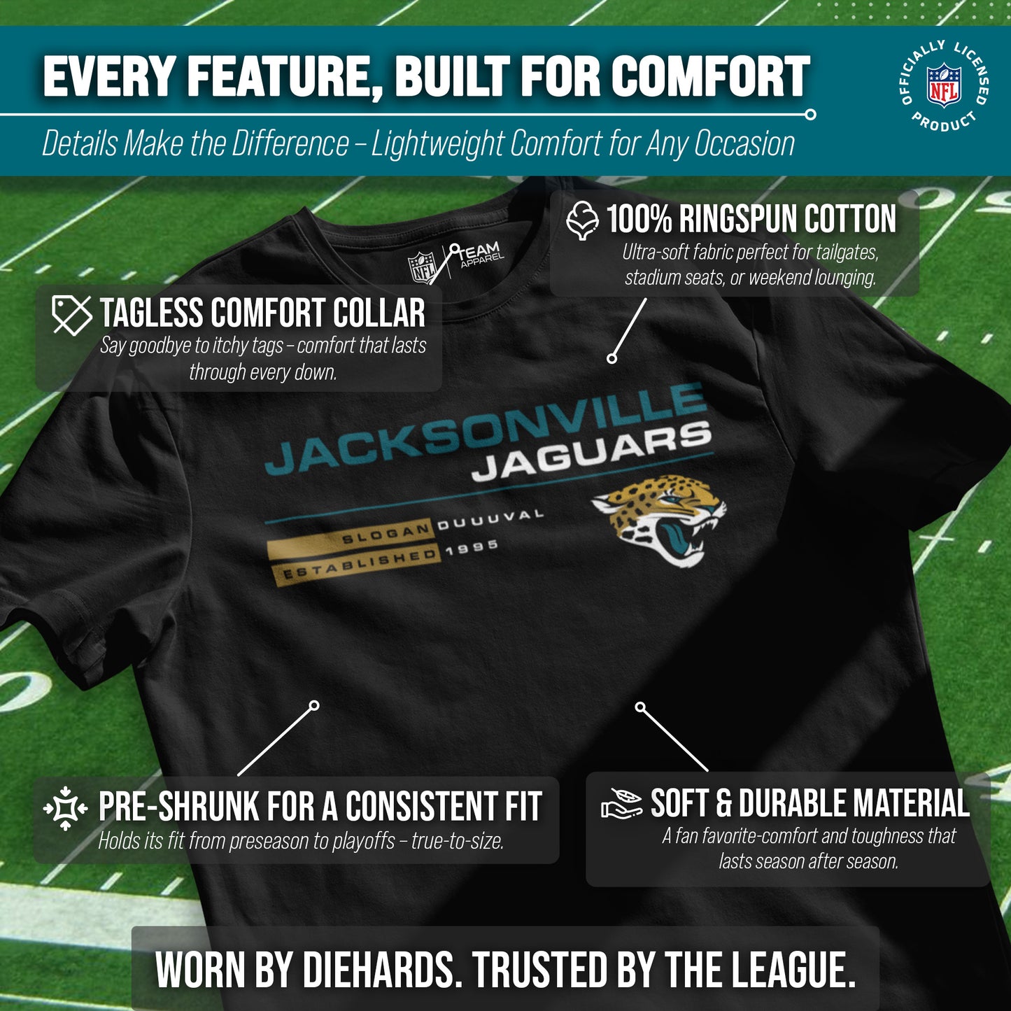 Jacksonville Jaguars Adult NFL Speed Stat Sheet T-Shirt - Black