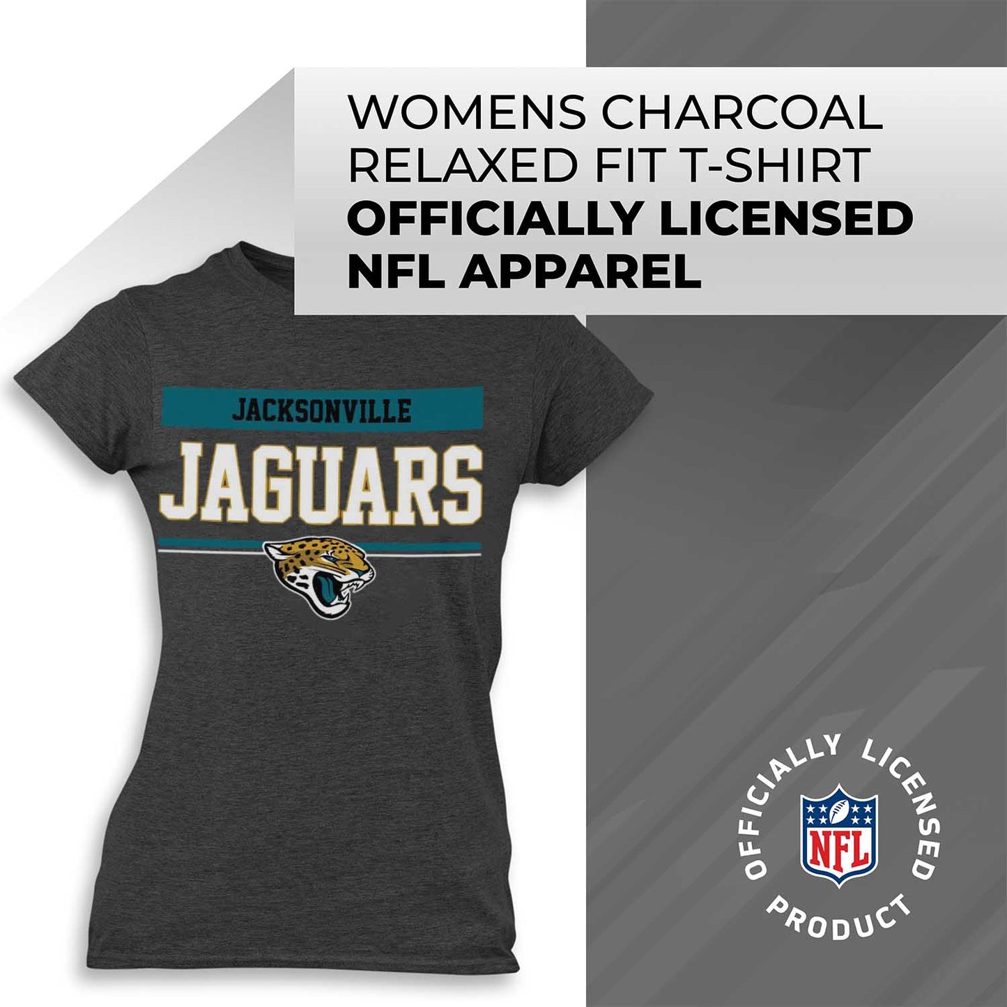 Jacksonville Jaguars NFL Women's Team Block Plus Sized Relaxed Fit T-Shirt - Charcoal