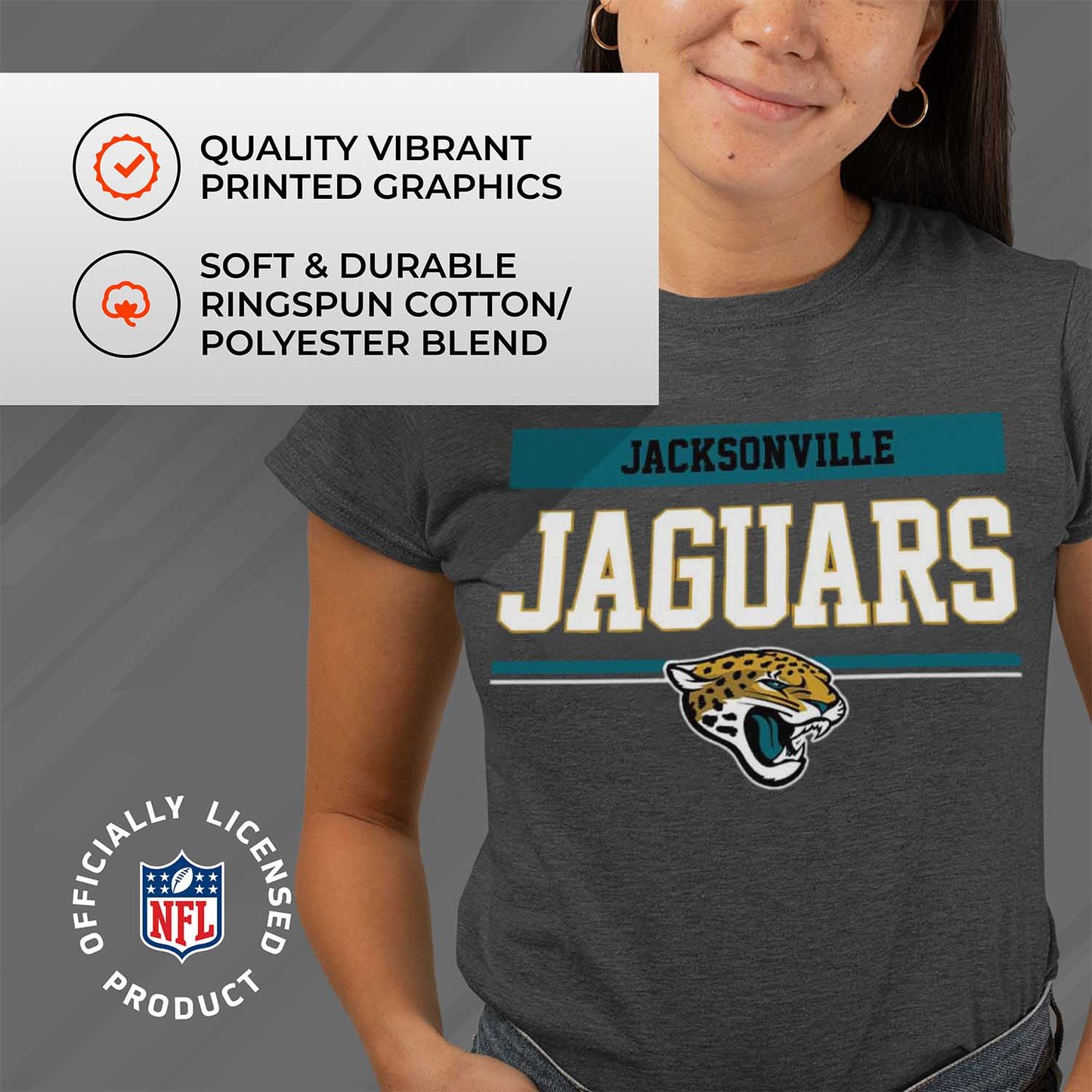 Jacksonville Jaguars NFL Women's Team Block Plus Sized Relaxed Fit T-Shirt - Charcoal