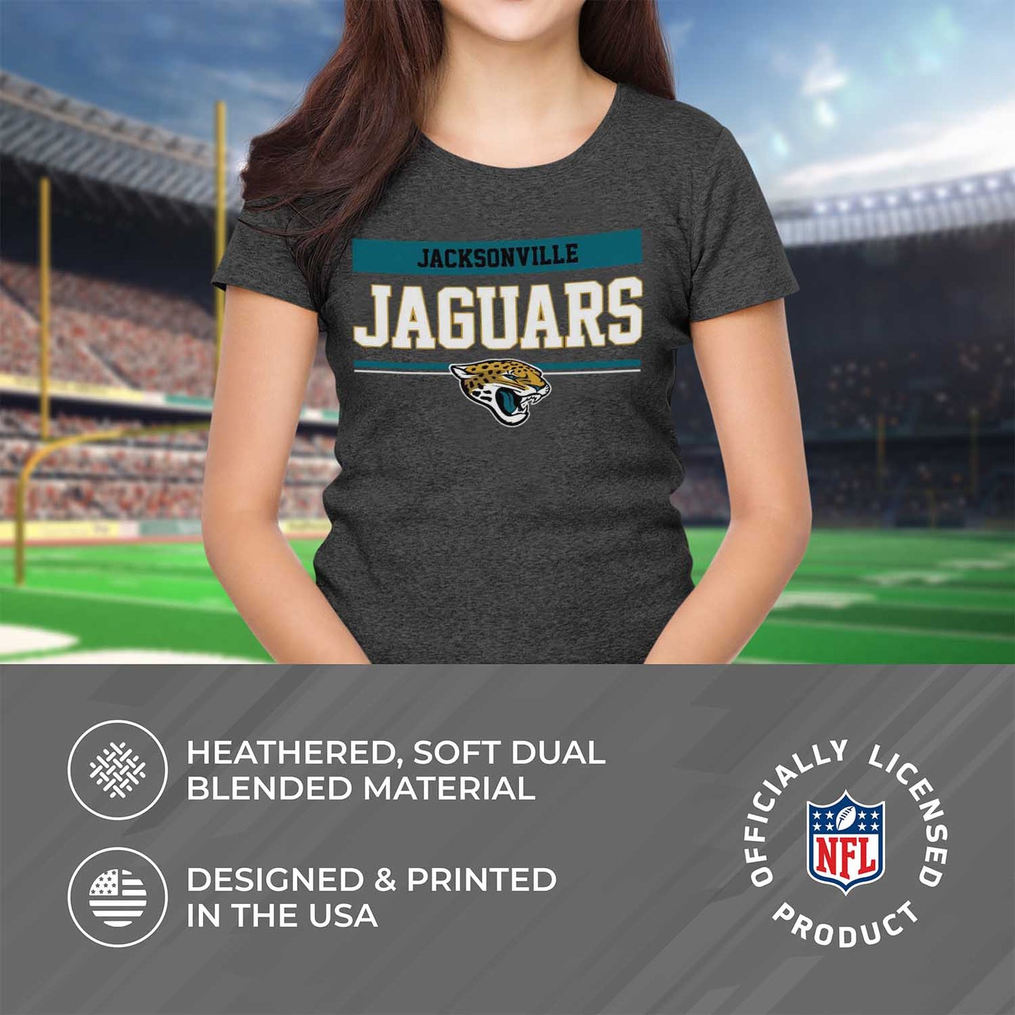 Jacksonville Jaguars NFL Women's Team Block Plus Sized Relaxed Fit T-Shirt - Charcoal