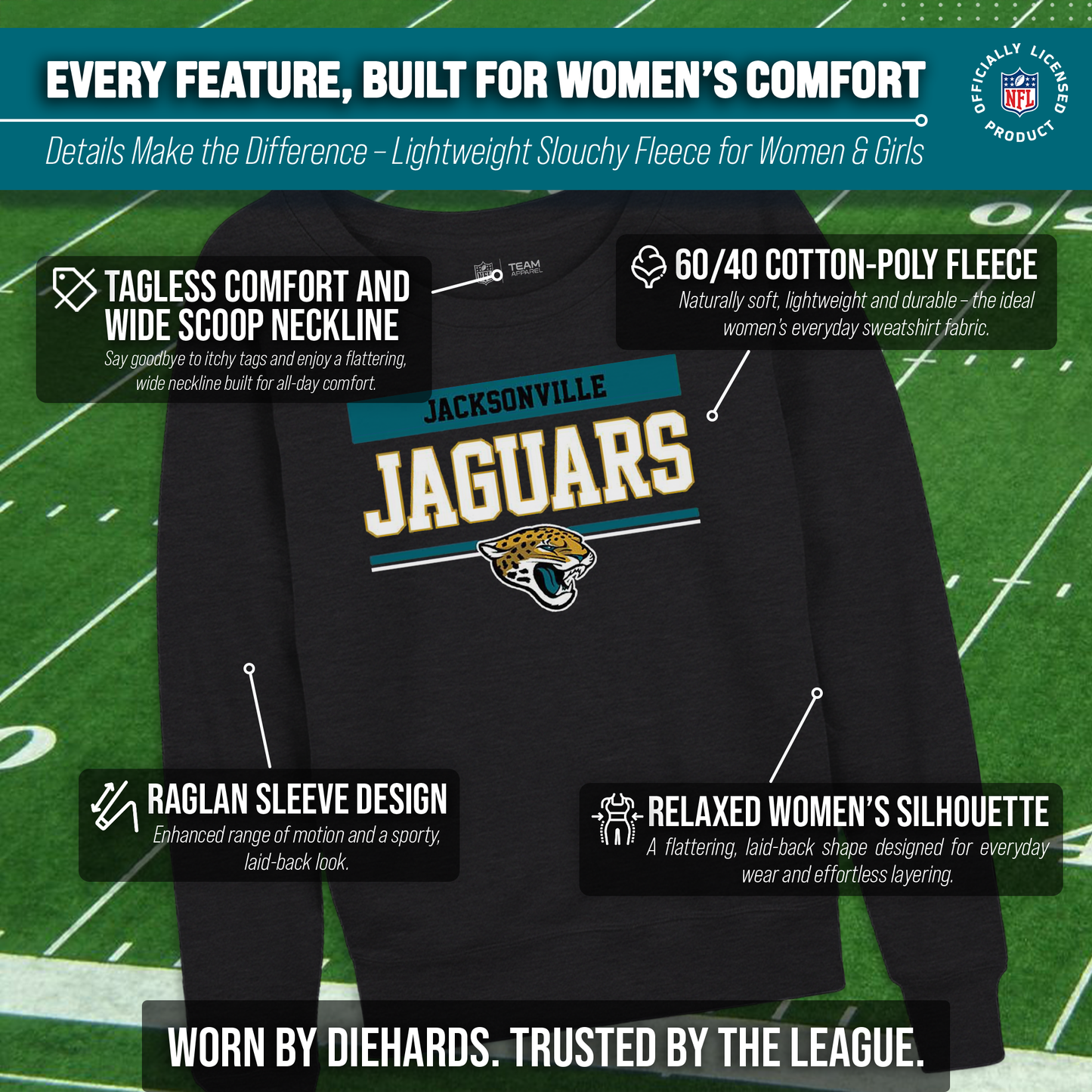 Jacksonville Jaguars NFL Womens Charcoal Crew Neck Football Apparel - Charcoal