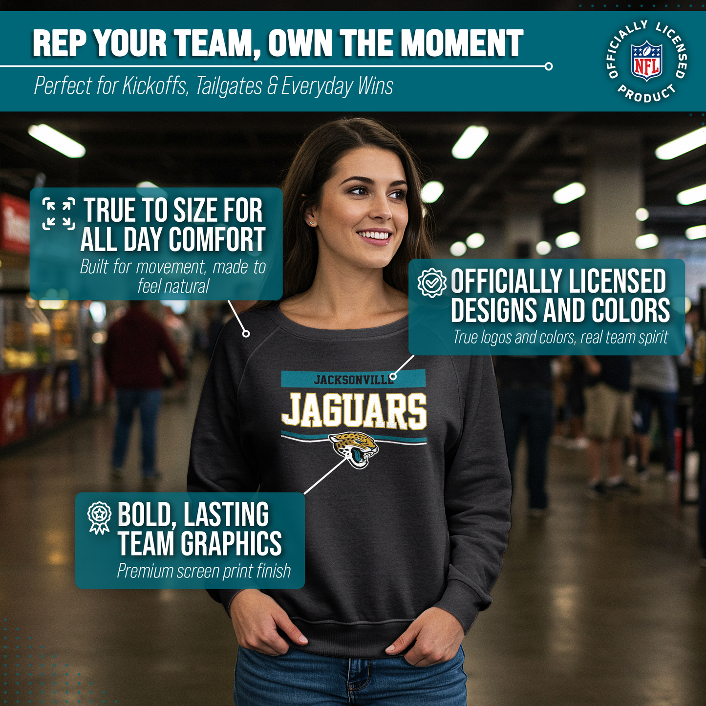 Jacksonville Jaguars NFL Womens Charcoal Crew Neck Football Apparel - Charcoal