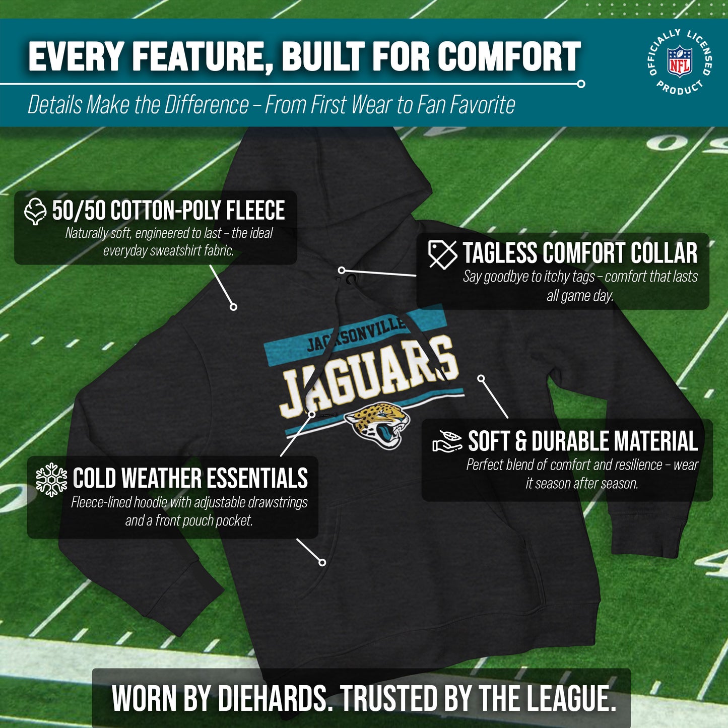 Jacksonville Jaguars NFL Adult Gameday Charcoal Hooded Sweatshirt - Charcoal