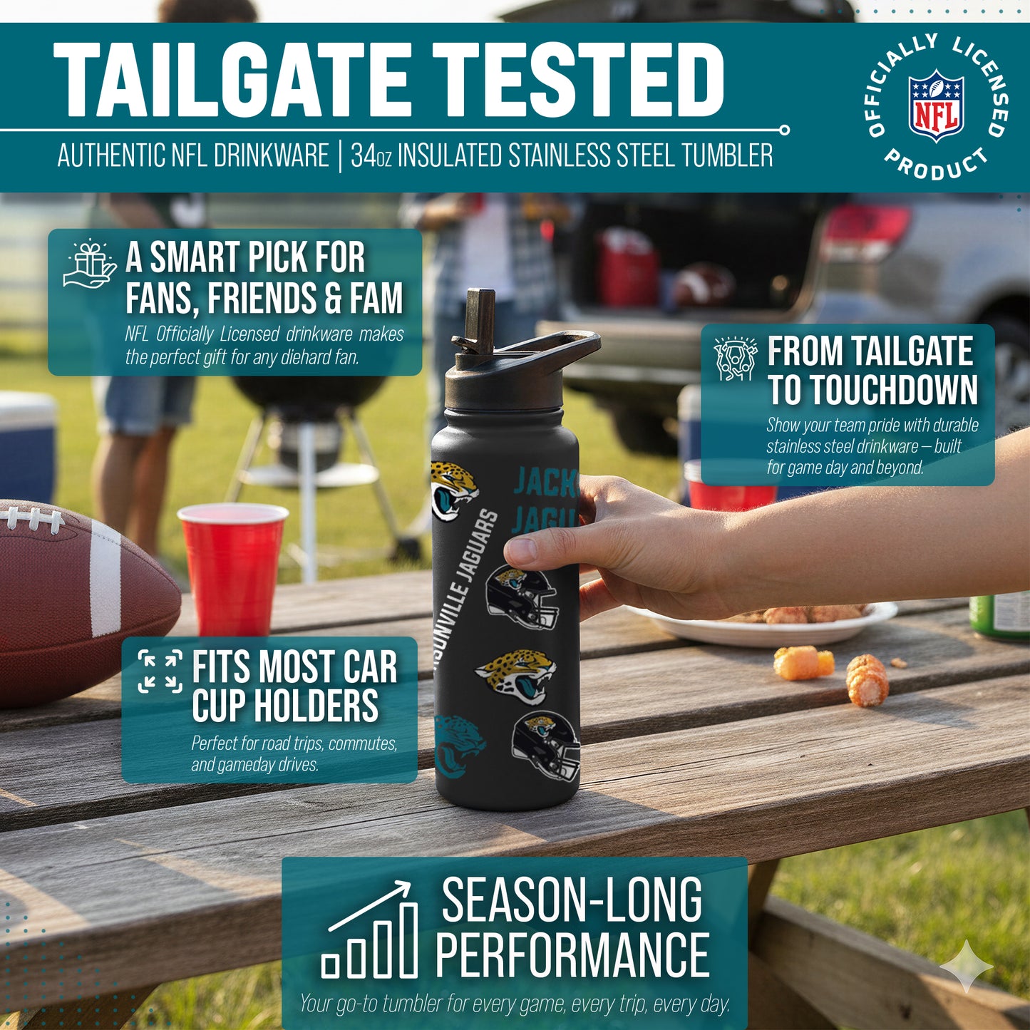 Jacksonville Jaguars NFL 34Oz Native Quencher Water Bottle - Black