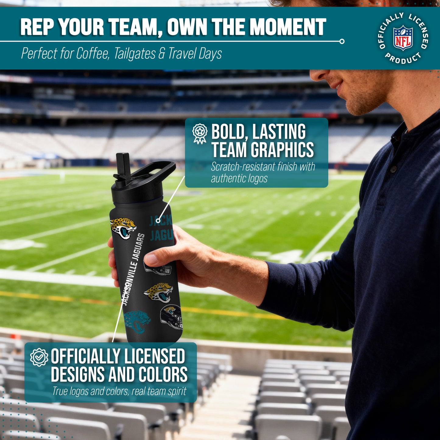 Jacksonville Jaguars NFL 34Oz Native Quencher Water Bottle - Black