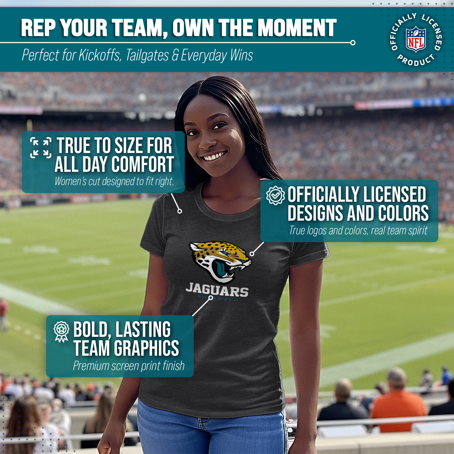 Jacksonville Jaguars Women's NFL Ultimate Fan Logo Short Sleeve T-Shirt - Black