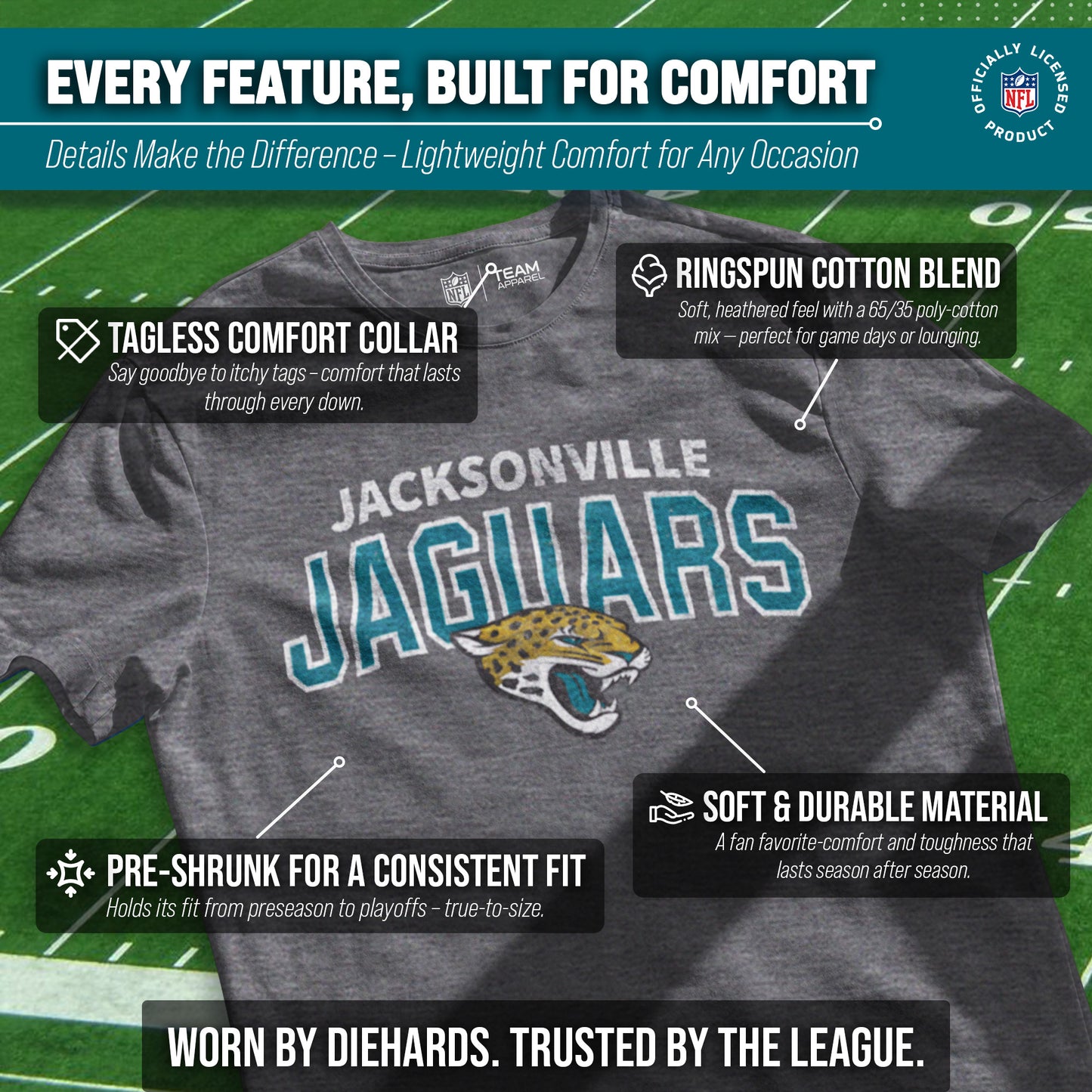 Jacksonville Jaguars NFL Starting Fresh Short Sleeve Heather T-Shirt - Sport Gray