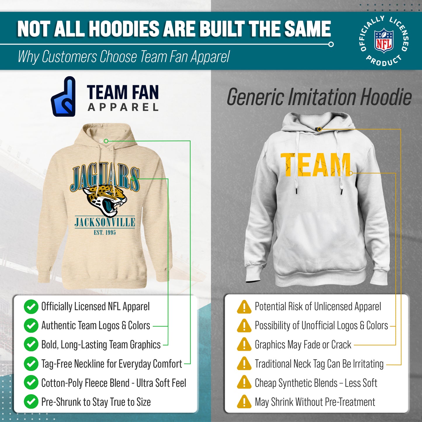Jacksonville Jaguars Ladies NFL Starstruck Fleece Pullover Hooded Sweatshirt - Cream