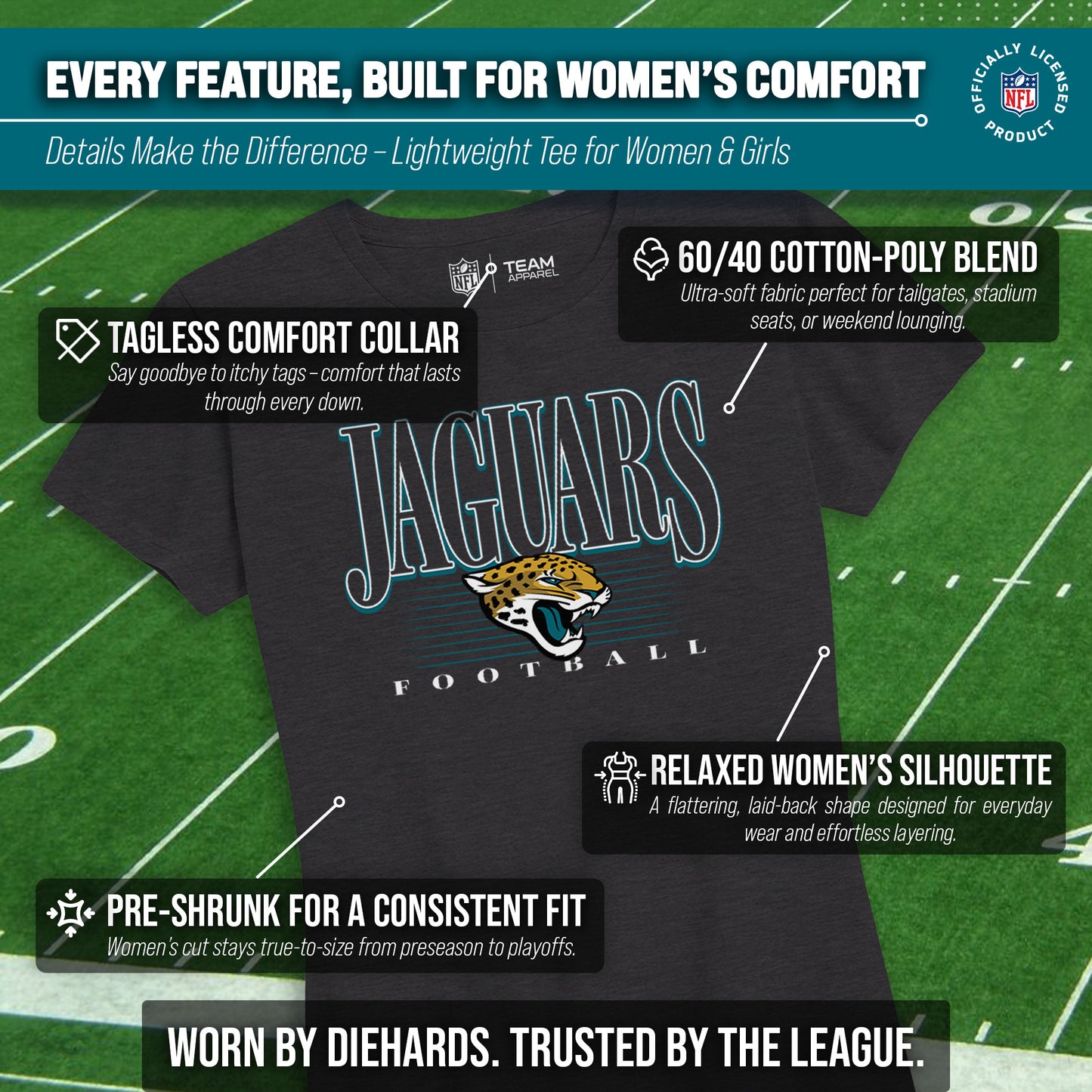 Jacksonville Jaguars NFL Womens Overtime Blueprint Tag-Less T-Shirt - Black