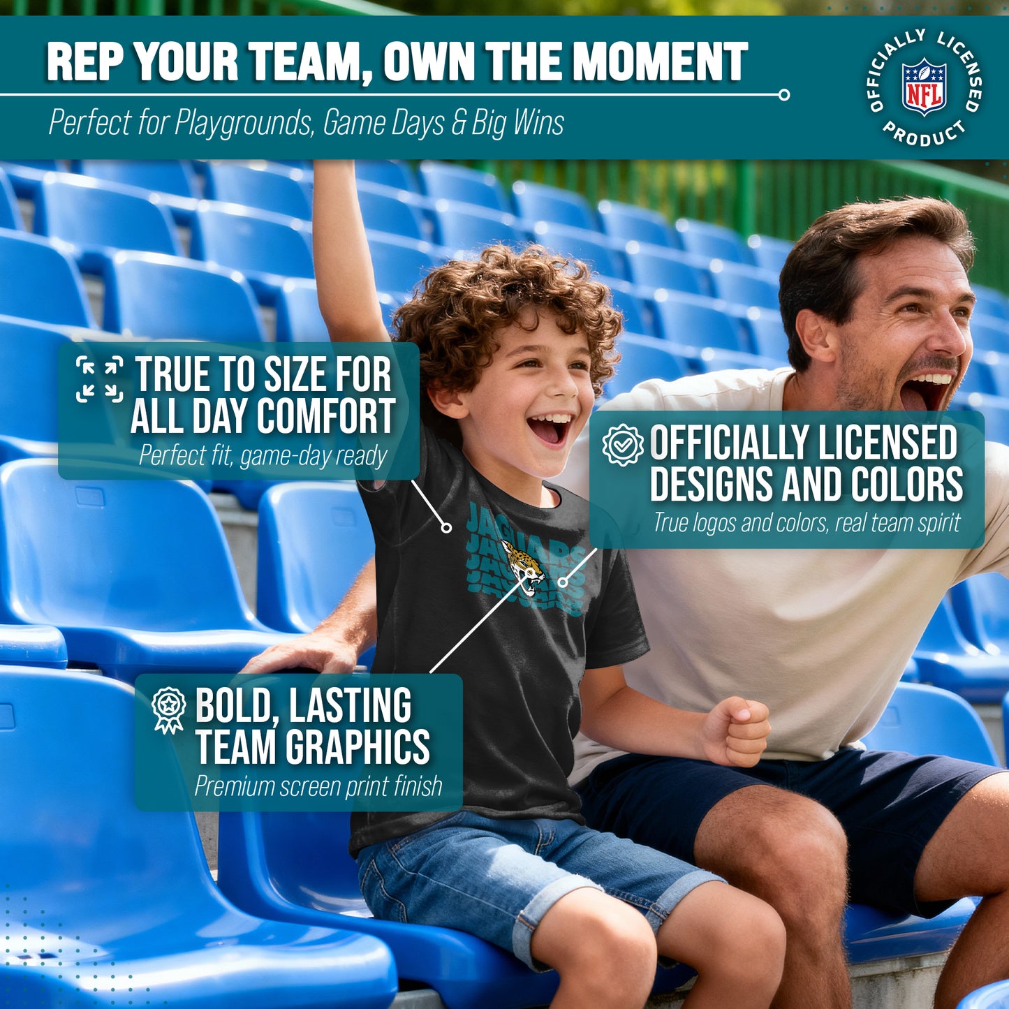 Jacksonville Jaguars NFL Youth Repeating Logo Football T-Shirt Unisex Tag Free Comfortable - Black