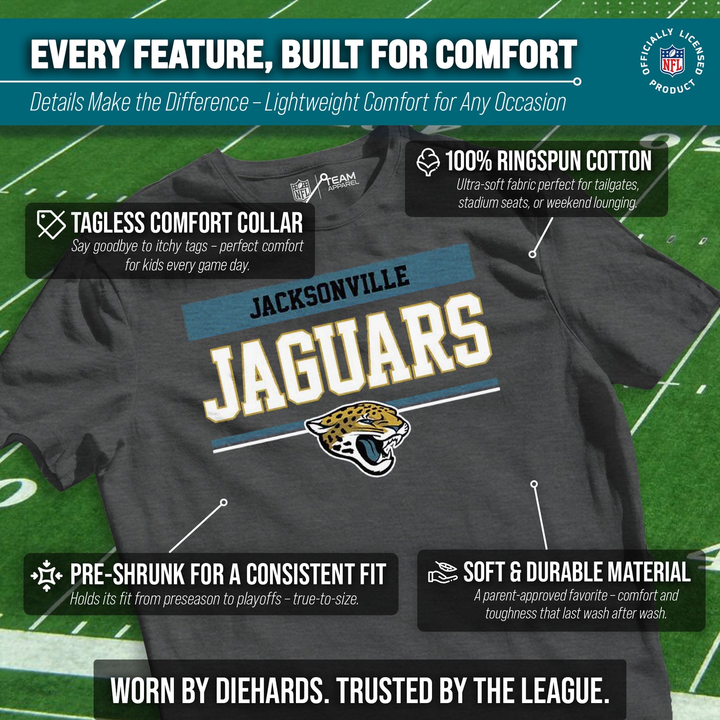 Jacksonville Jaguars NFL Youth Short Sleeve Charcoal T Shirt - Charcoal