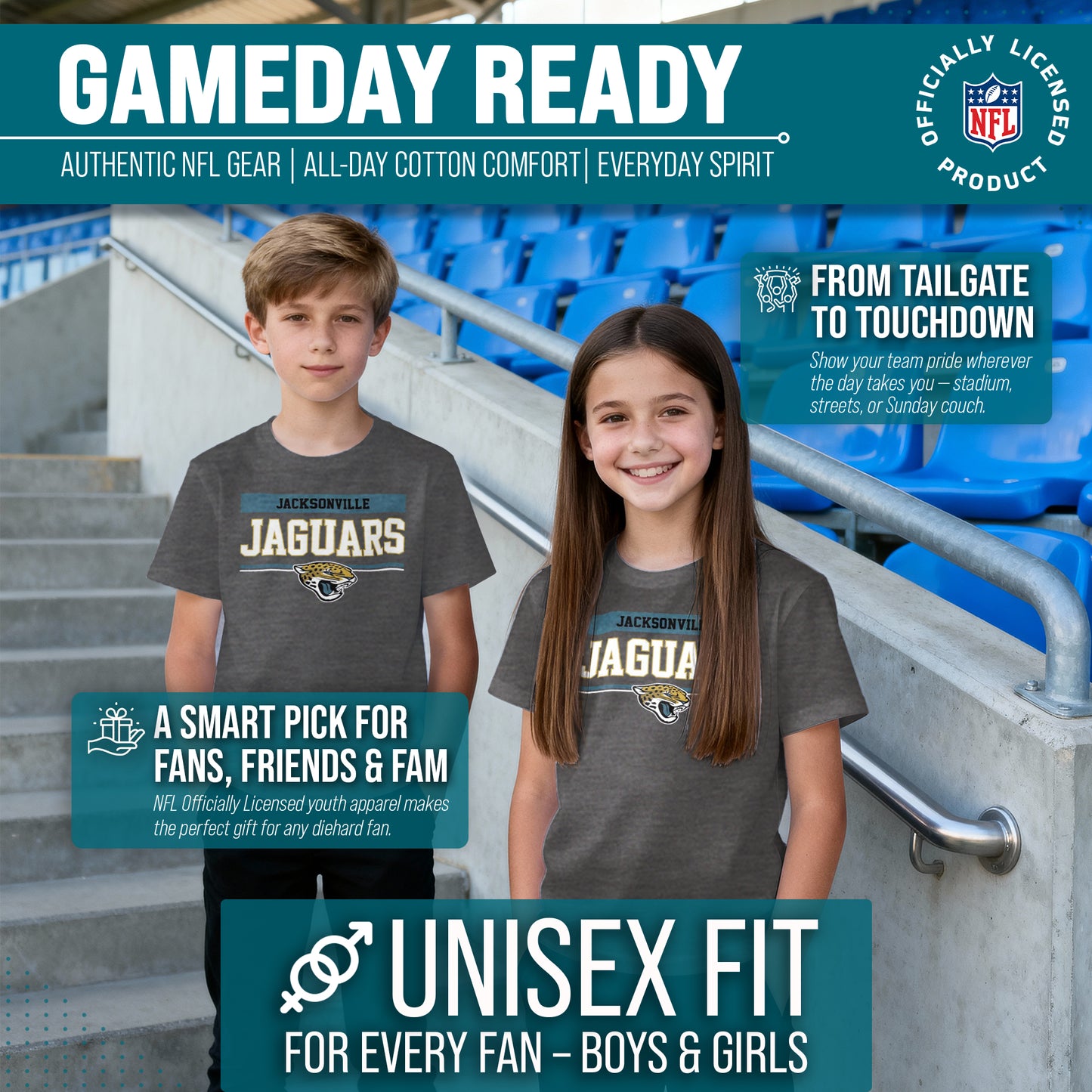 Jacksonville Jaguars NFL Youth Short Sleeve Charcoal T Shirt - Charcoal