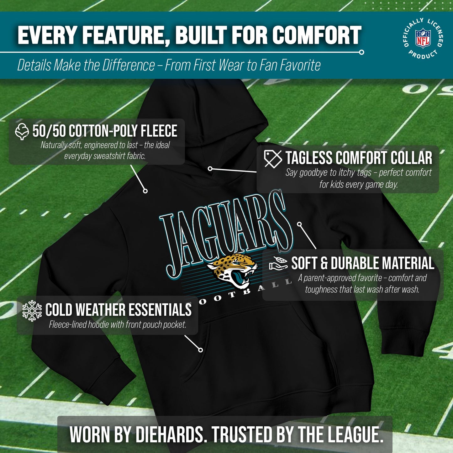 Jacksonville Jaguars NFL Youth Overtime Blueprint Football Fleece Hooded Sweatshirt - Black