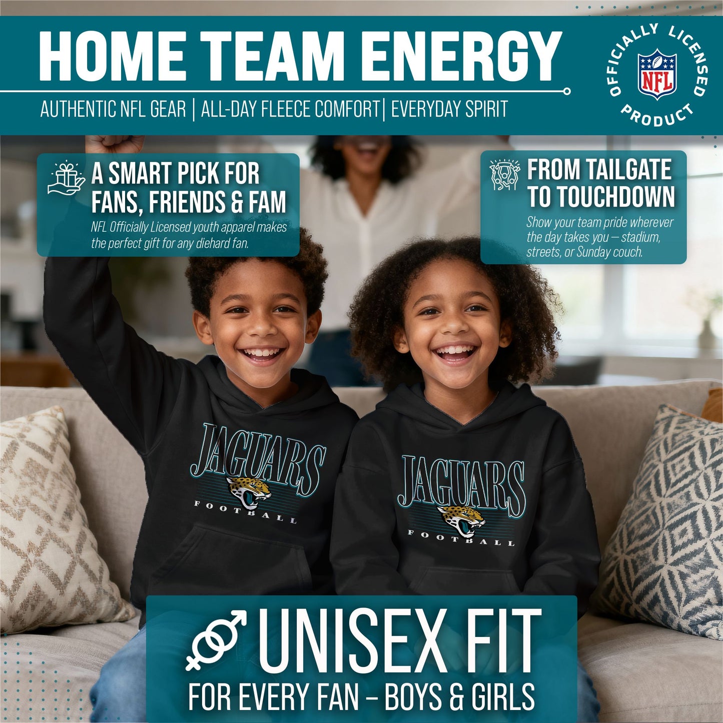 Jacksonville Jaguars NFL Youth Overtime Blueprint Football Fleece Hooded Sweatshirt - Black