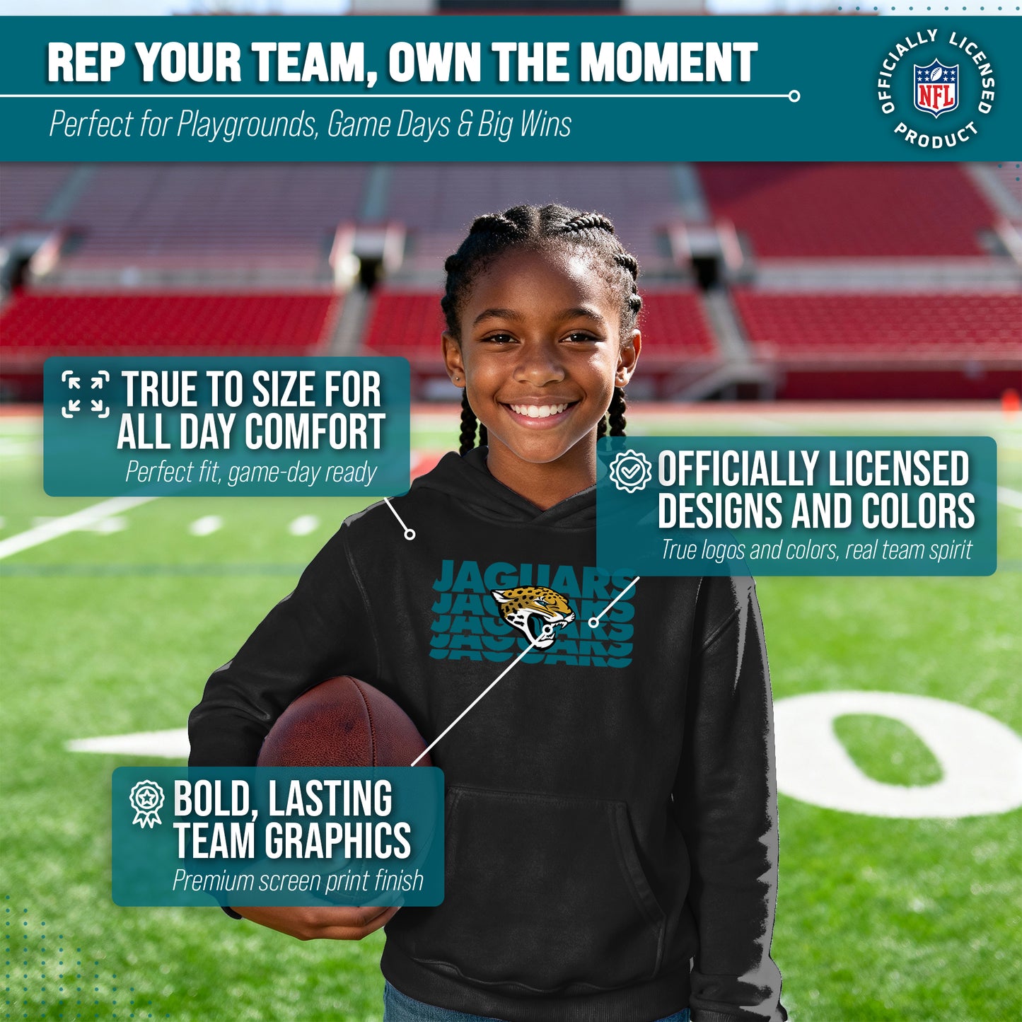 Jacksonville Jaguars NFL Youth Repeating Logo Football Fleece Hooded Sweatshirt - Black