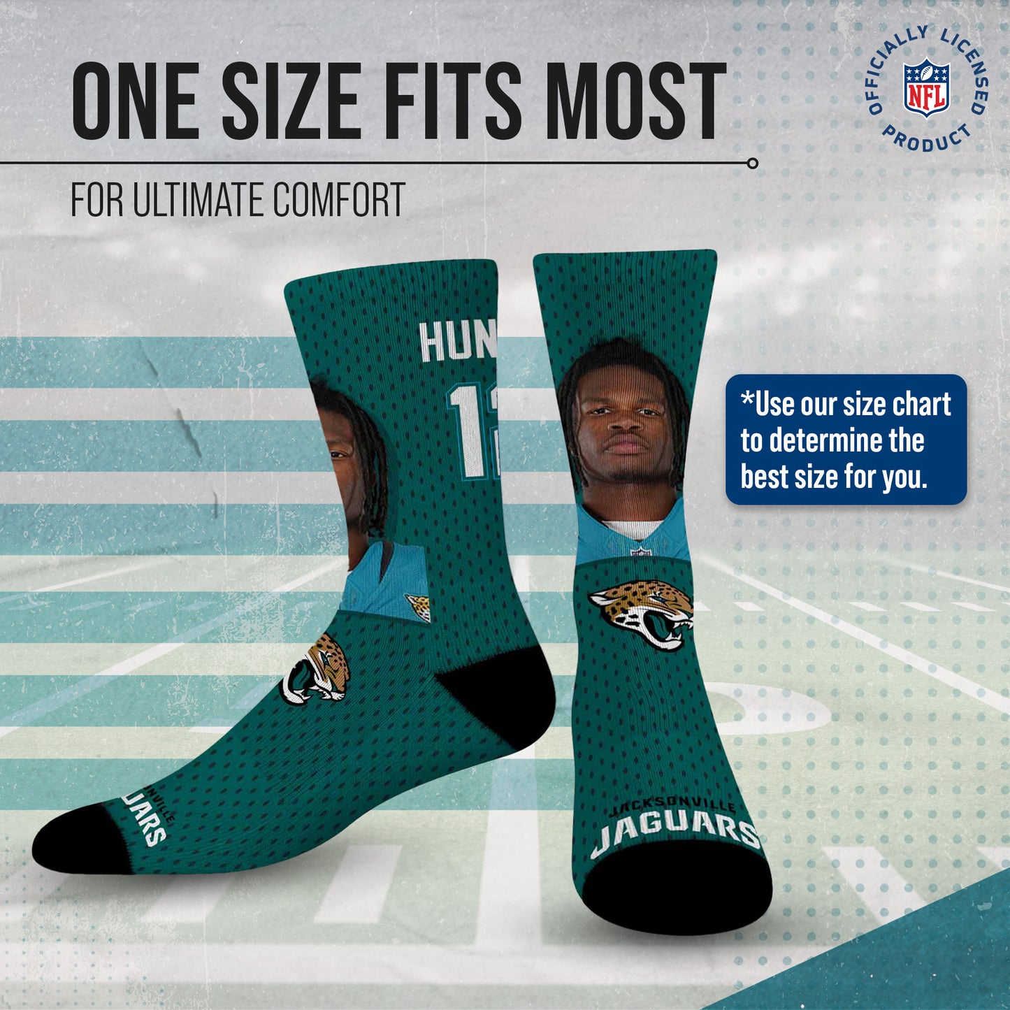 Jacksonville Jaguars NFL Youth Roster Player Crew Socks - Teal