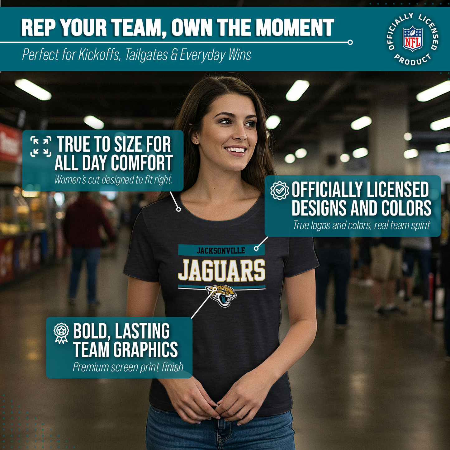 Jacksonville Jaguars NFL Women's Team Block Charcoal Tagless T-Shirt - Charcoal