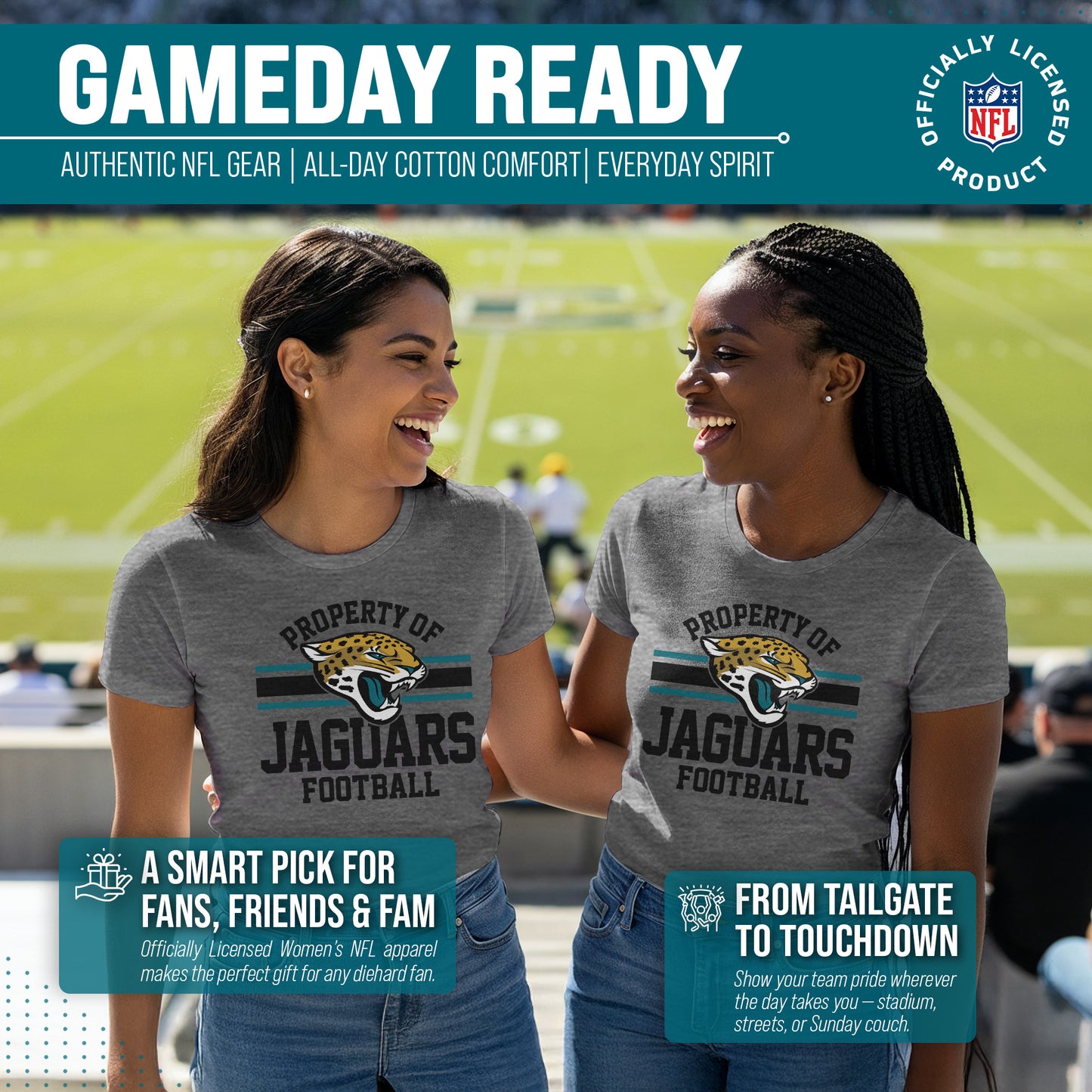 Jacksonville Jaguars NFL Womens Short Sleeve Property of Tshirt - Gray